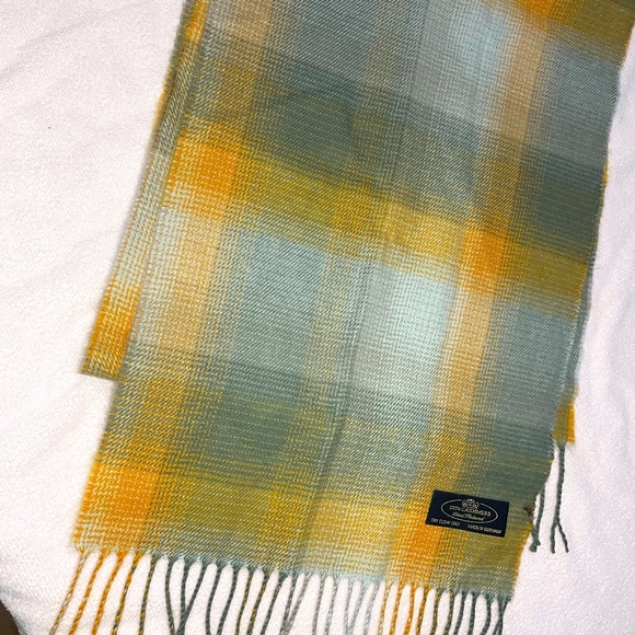 Scarf 100% Cashmere plaid gray & orange Rectangular Made In Germany - Picture 1 of 2